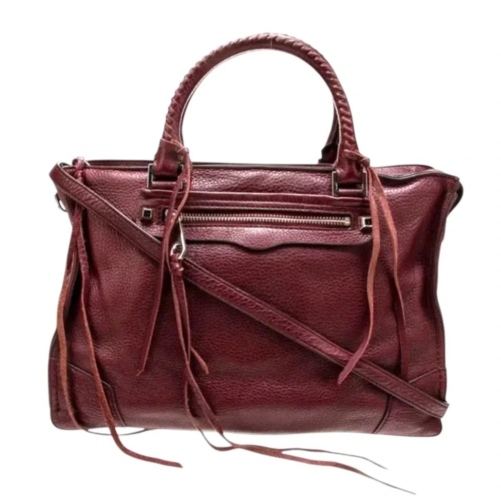 REBECCA MINKOFF Regan Satchel Bag Purse PORT PEBBLE LEATHER Burgundy 2-Way Strap